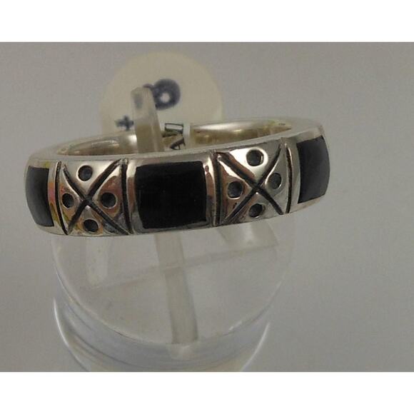 Designer Signed Sterling Silver Band Ring Vintage Black 925 Stamped Band Size 6 - Picture 8 of 9